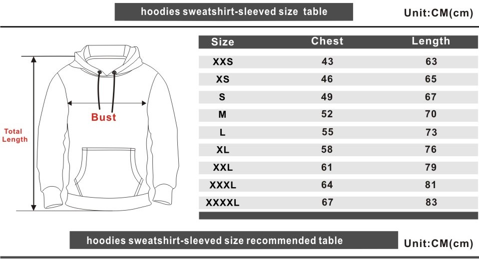 hoodies-size-chart